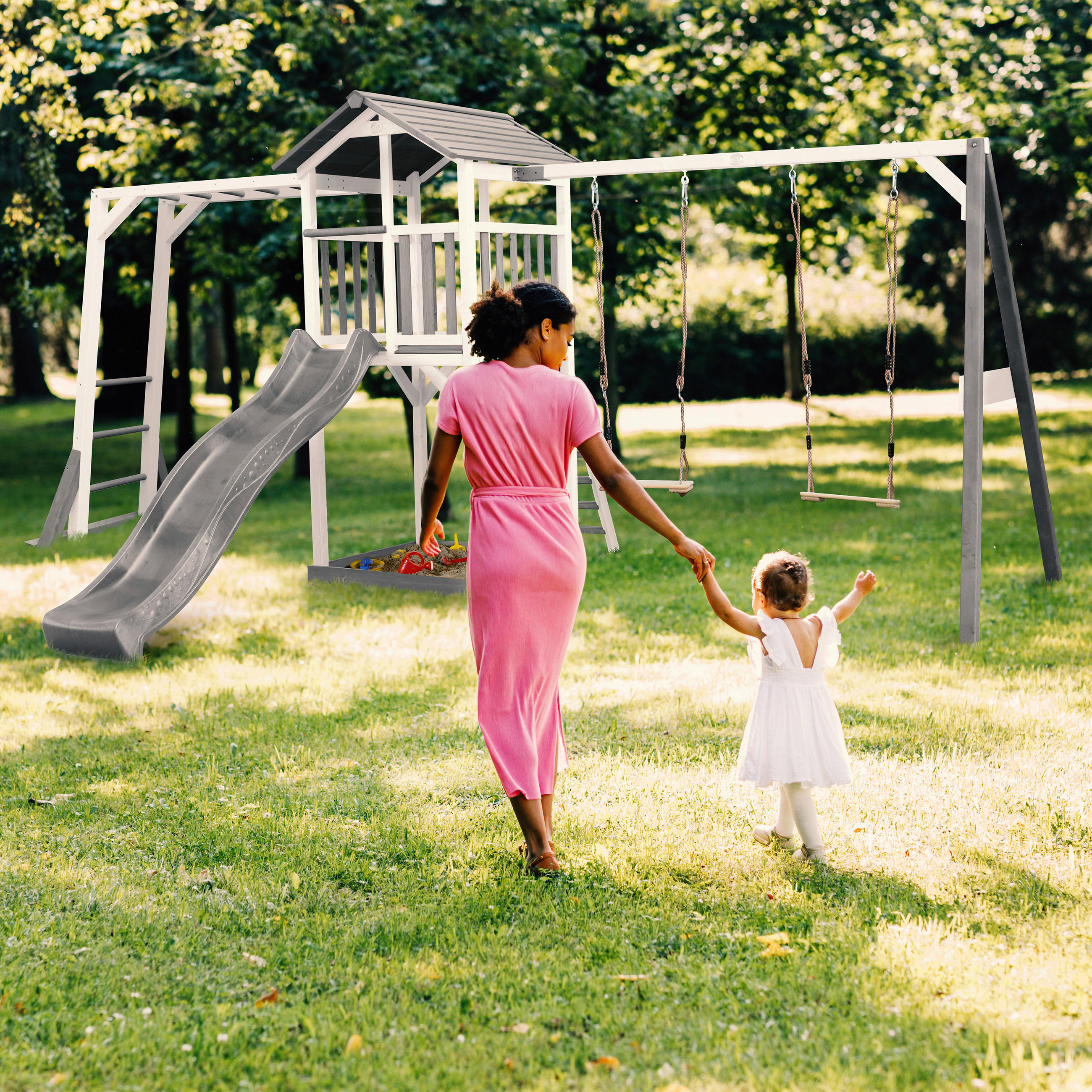 SPIELTURM 29,5/9,5/218 cm  - Weiß/Grau, KONVENTIONELL, Holz (29,5/9,5/218cm) - Ambia Garden