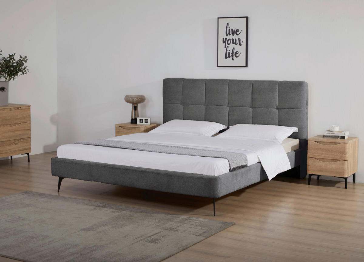 POLSTERBETT 180/200 cm,  - Dunkelgrau/Schwarz, Design, Holz/Textil (180/200cm) - Boxxx