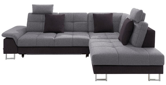 WOHNLANDSCHAFT in Flachgewebe Hellgrau, Dunkelbraun - Chromfarben/Dunkelbraun, Design, Textil/Metall (296/229cm) - Novel