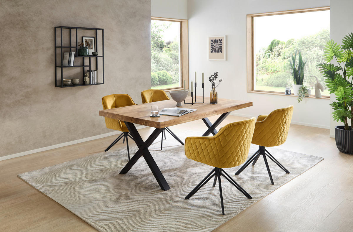 ESSTISCH in Holz, Metall 180/100/76 cm  - Eichefarben/Schwarz, Modern, Holz/Metall (180/100/76cm) - Livetastic