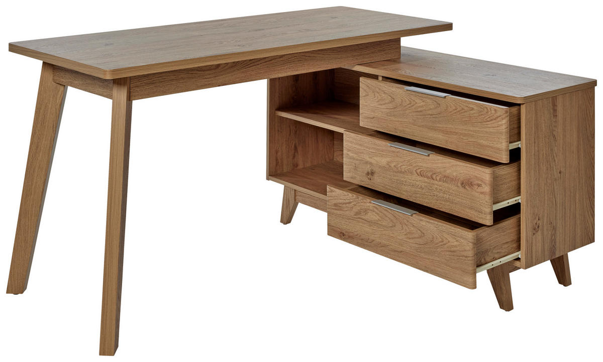 ECKSCHREIBTISCH 140/118/76 cm  in Eichefarben  - Eichefarben/Alufarben, MODERN, Holzwerkstoff/Metall (140/118/76cm) - Livetastic