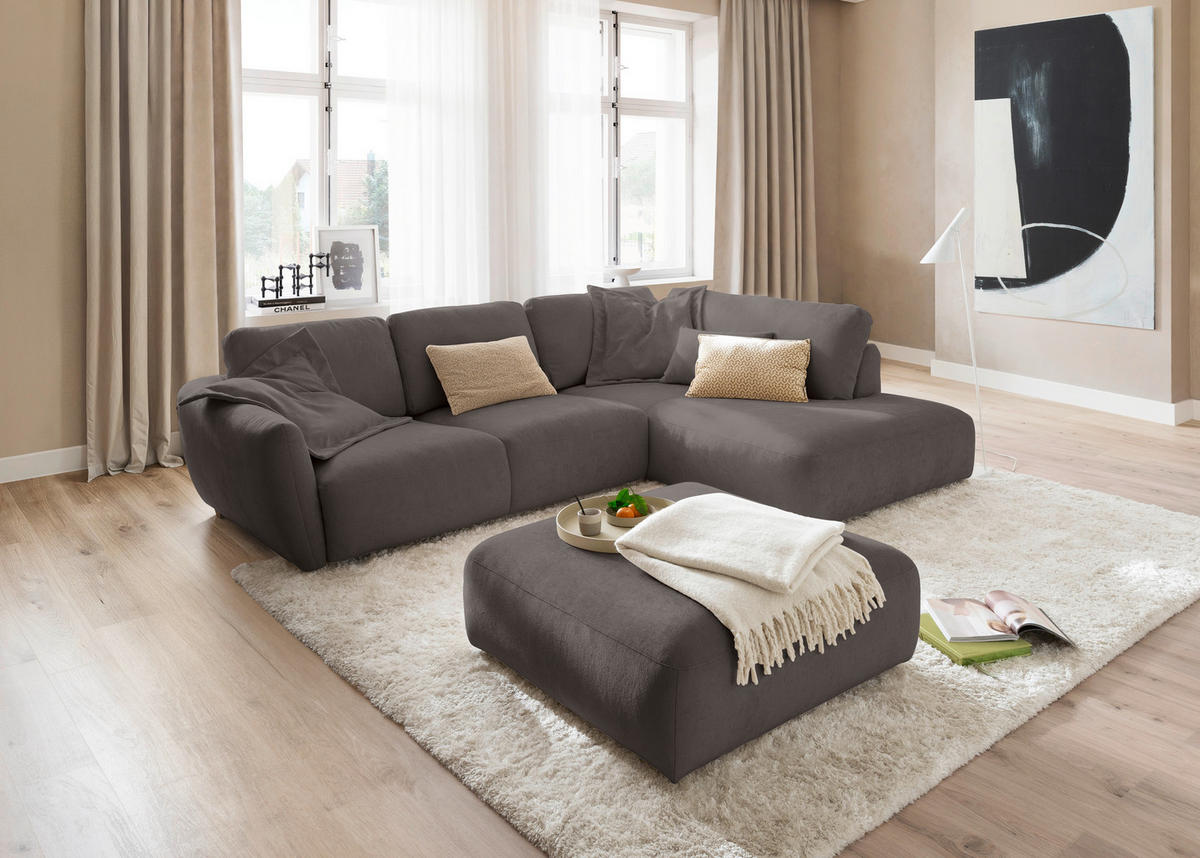 ECKSOFA  in Chenille Dunkelbraun  307/224 cm  - Dunkelbraun/Schwarz, KONVENTIONELL, Kunststoff/Textil (307/224cm) - Hom`in