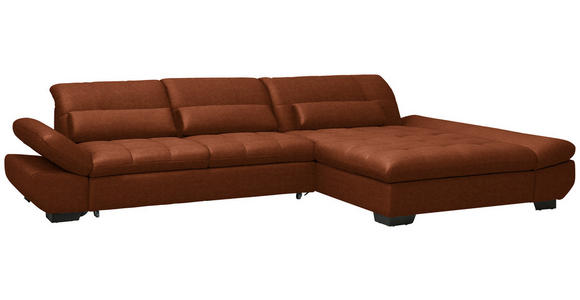 ECKSOFA  in Flachgewebe Rostfarben  341/204 cm  - Rostfarben/Schwarz, Design, Textil/Metall (341/204cm) - Xora