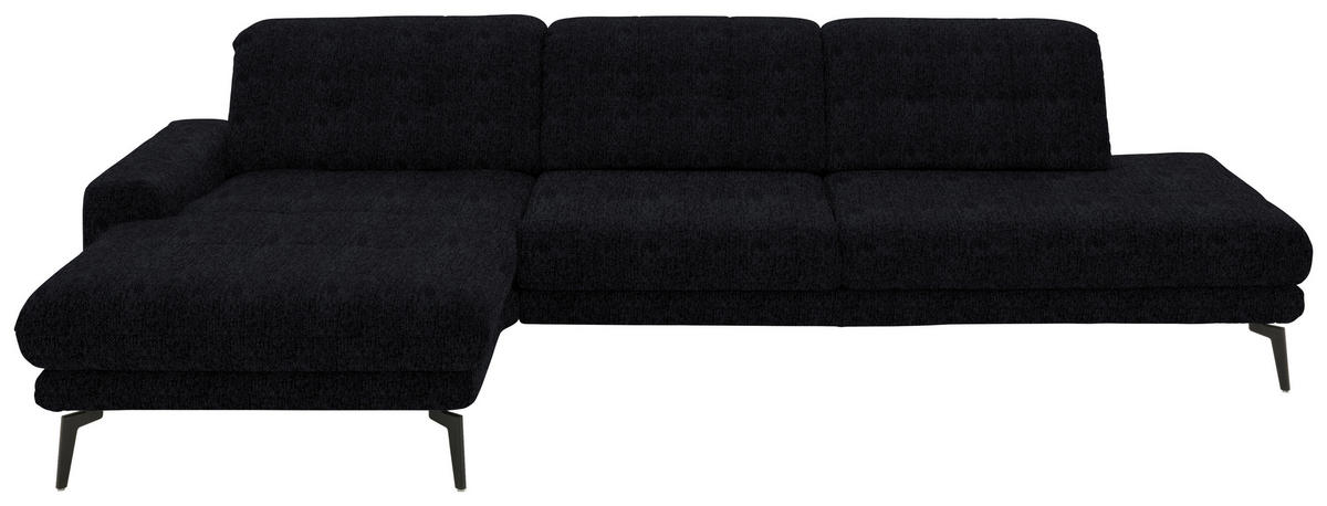 ECKSOFA in Flachgewebe Dunkelblau  - Schwarz/Dunkelblau, Design, Textil/Metall (190/309cm) - Beldomo Style