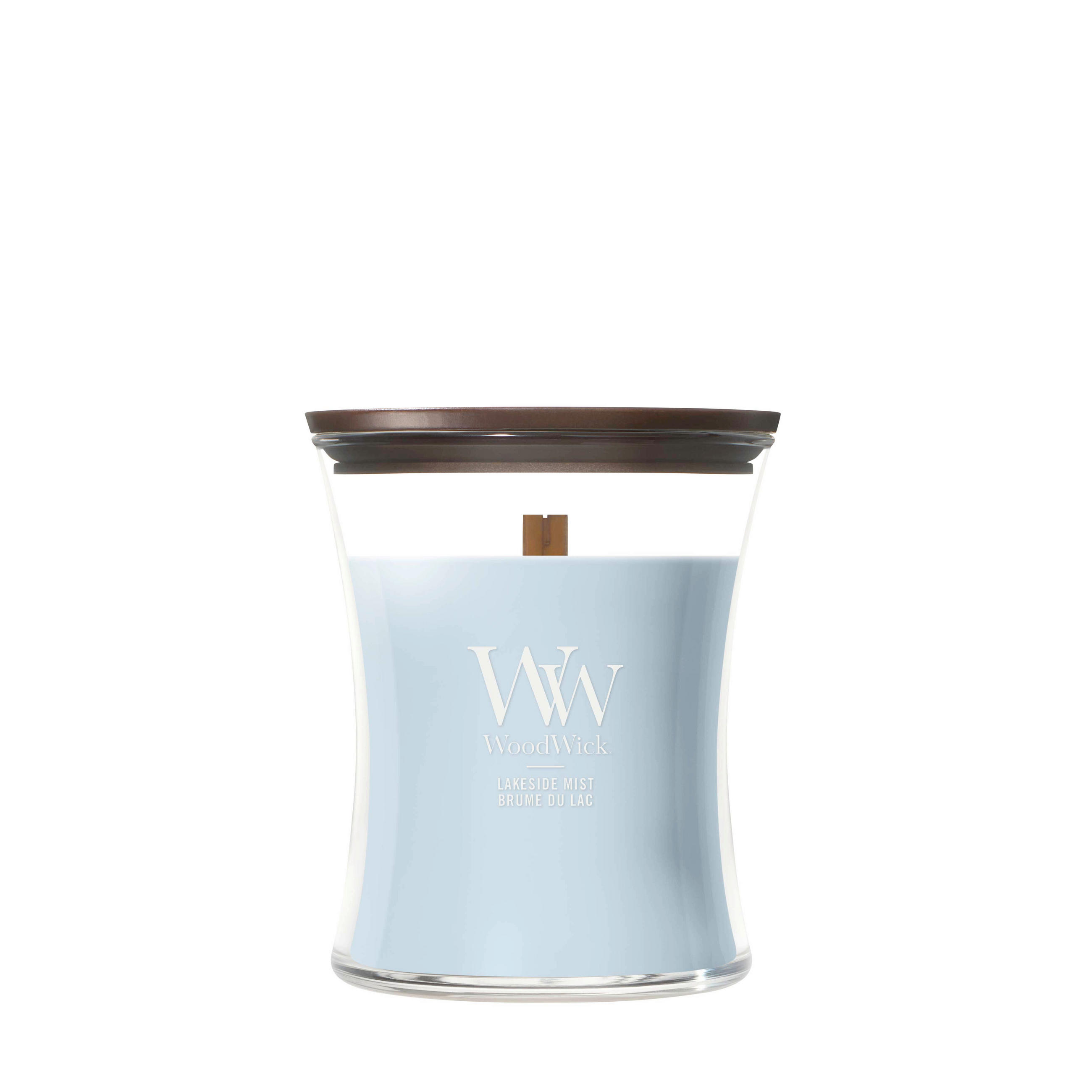 MIRISNA SVEĆA  svetloplava  - svetloplava, Osnovno, staklo/drvo (10/11cm) - WoodWick