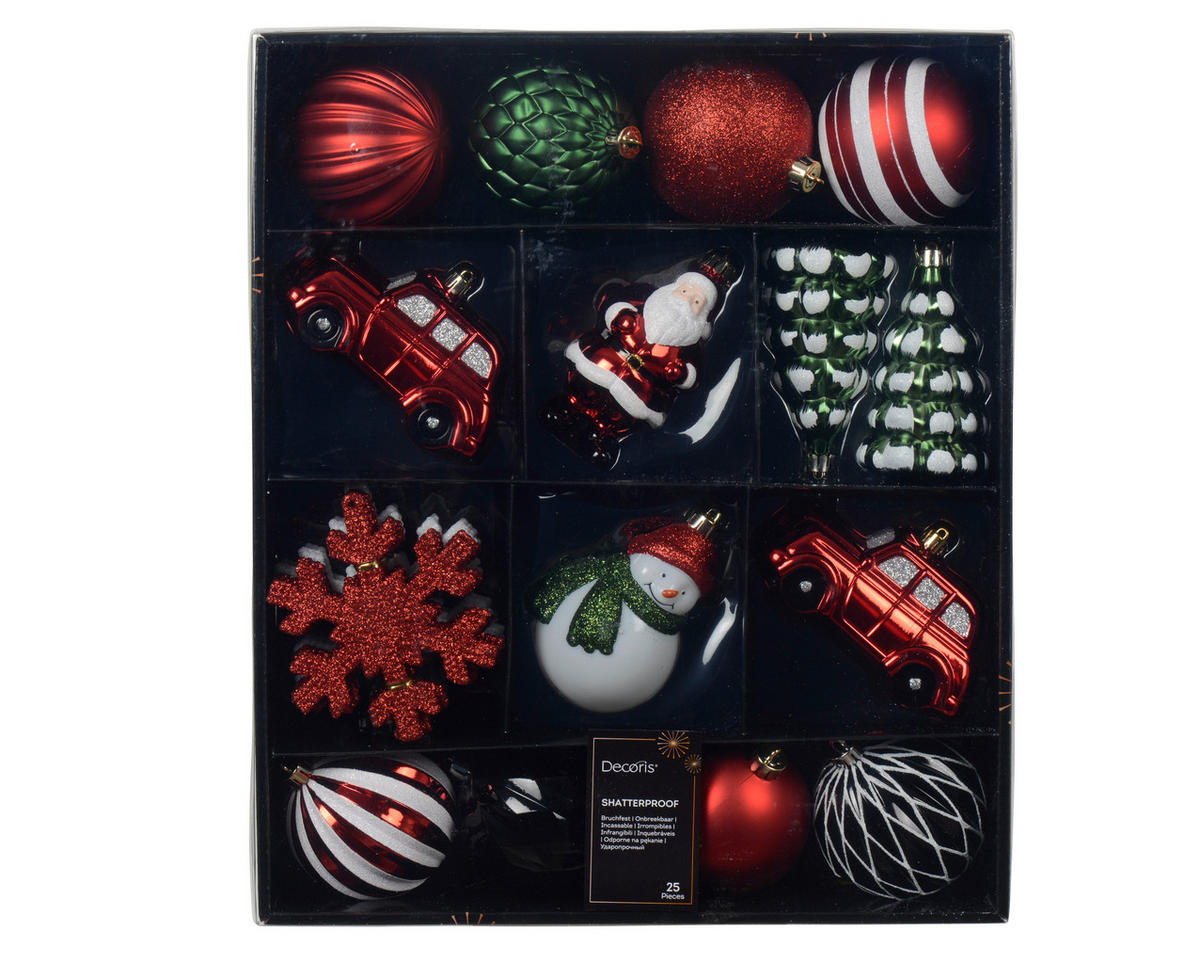 CHRISTBAUMKUGEL-SET 25-teilig  - Rot/Weiß, LIFESTYLE, Kunststoff (33/40/9cm)