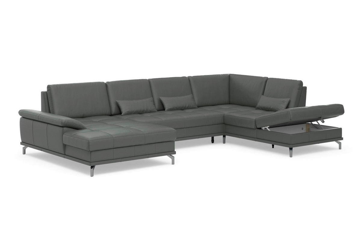 WOHNLANDSCHAFT COSTELLO E Anthrazit Kombination Echtleder/Stoff Mikrofaser  - Anthrazit/Schwarz, Basics, Leder/Textil (176/363/223cm) - Sit & More