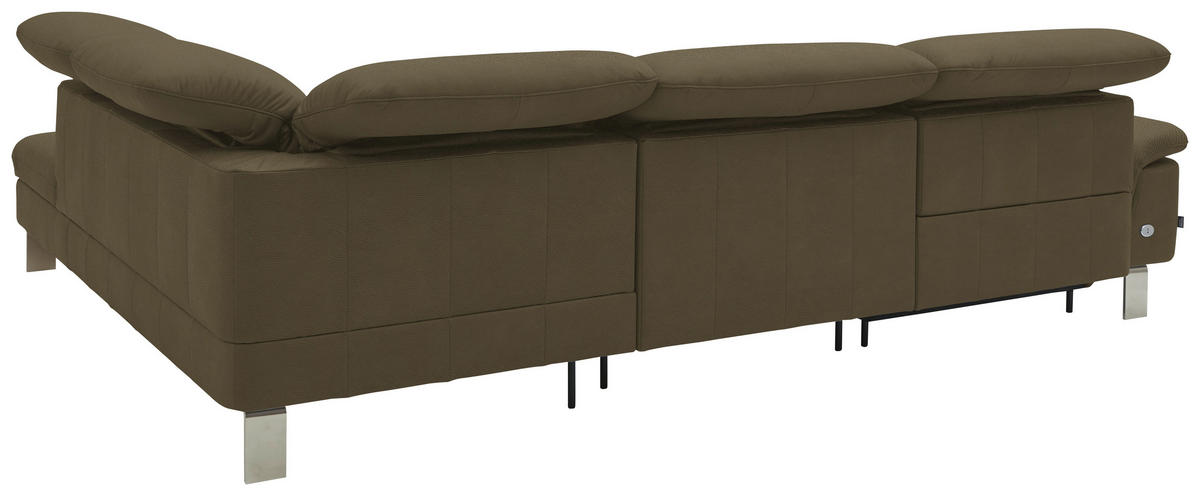 ECKSOFA in Echtleder Olivgrün  309/233 cm  - Edelstahlfarben/Olivgrün, Design, Leder/Metall (309/233cm) - Dieter Knoll