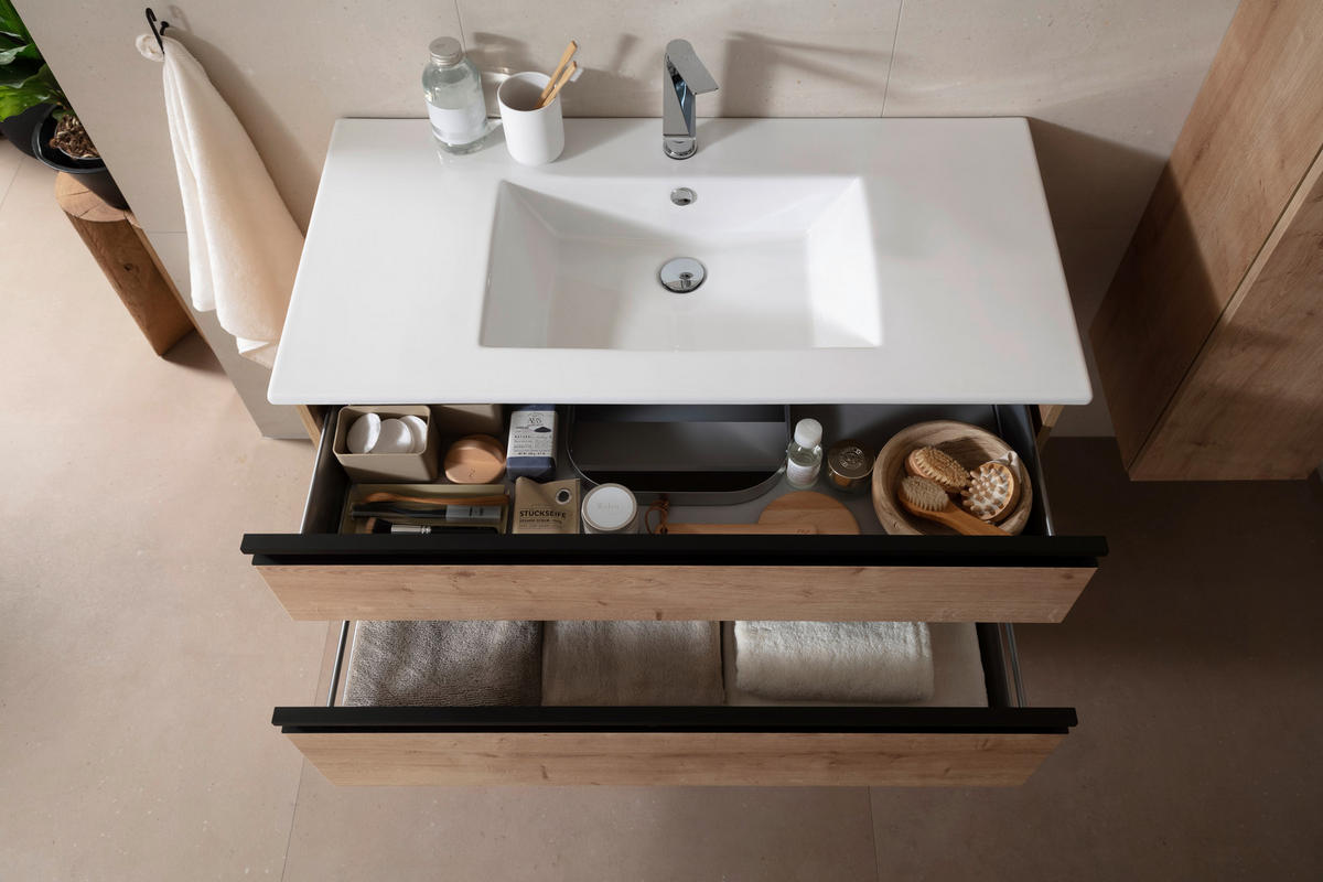 WASCHTISCHKOMBI 102 cm  - Weiss/Eichefarben, Basics, Keramik/Holzwerkstoff (102cm) - Schöner Wohnen