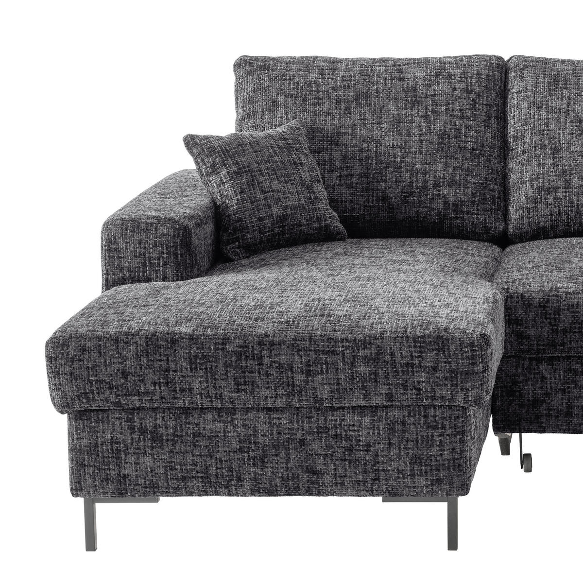 ECKSCHLAFSOFA  mit Rücken echt Struktur Schwarz  - Schwarz, KONVENTIONELL, Textil/Metall (143/237cm) - Livetastic
