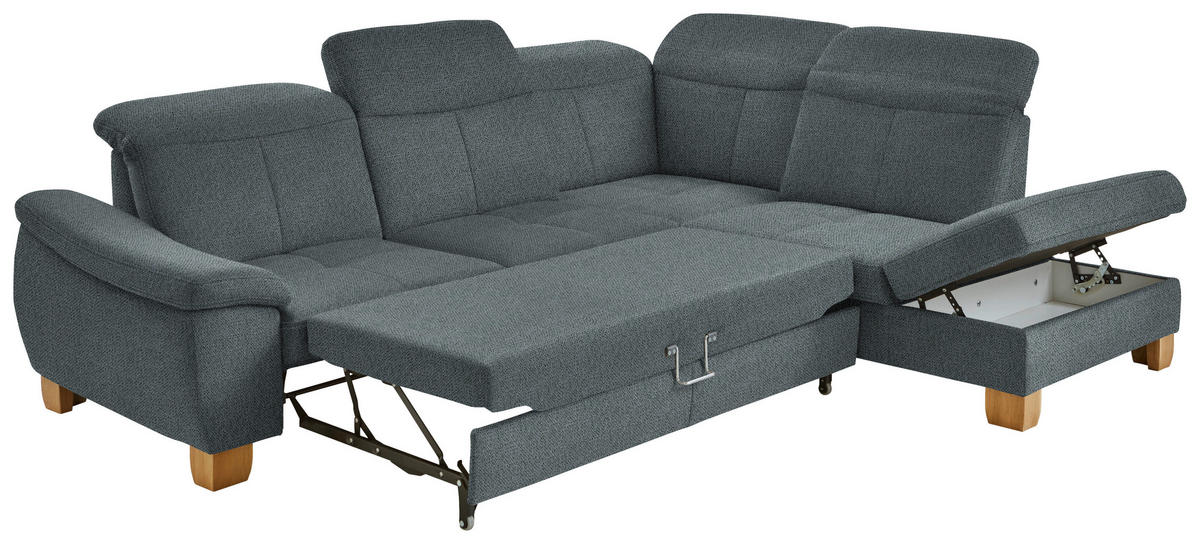 ECKSOFA in Flachgewebe Blaugrau  - Wildeiche/Blaugrau, Natur, Holz/Textil (301/243cm) - Voleo