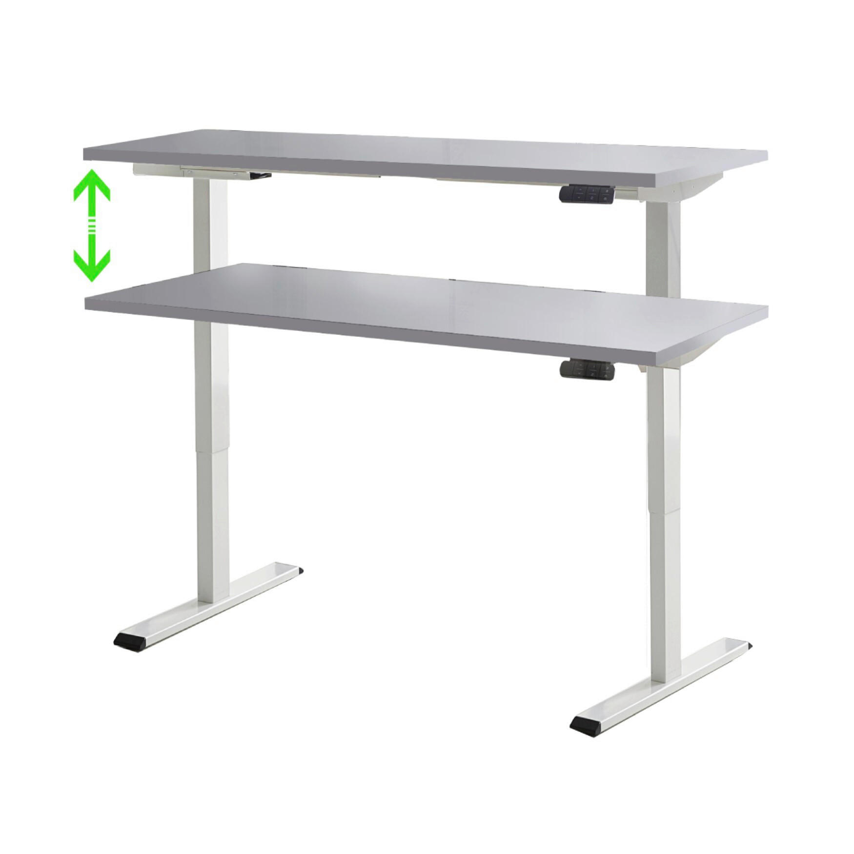 SCHREIBTISCH höhenverstellbar, Memoryschalter, USB-Anschlüsse  - Weiß/Grau, MODERN, Holzwerkstoff/Metall (160/80/69-119cm) - MID.YOU