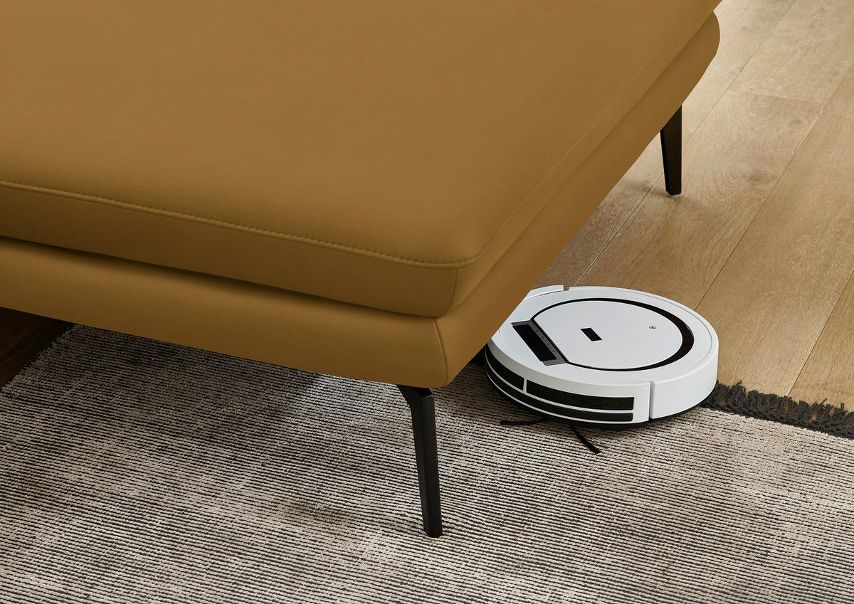 ECKSOFA in Echtleder Currygelb  310/180 cm  - Currygelb/Schwarz, Design, Leder/Metall (310/180cm) - Dieter Knoll