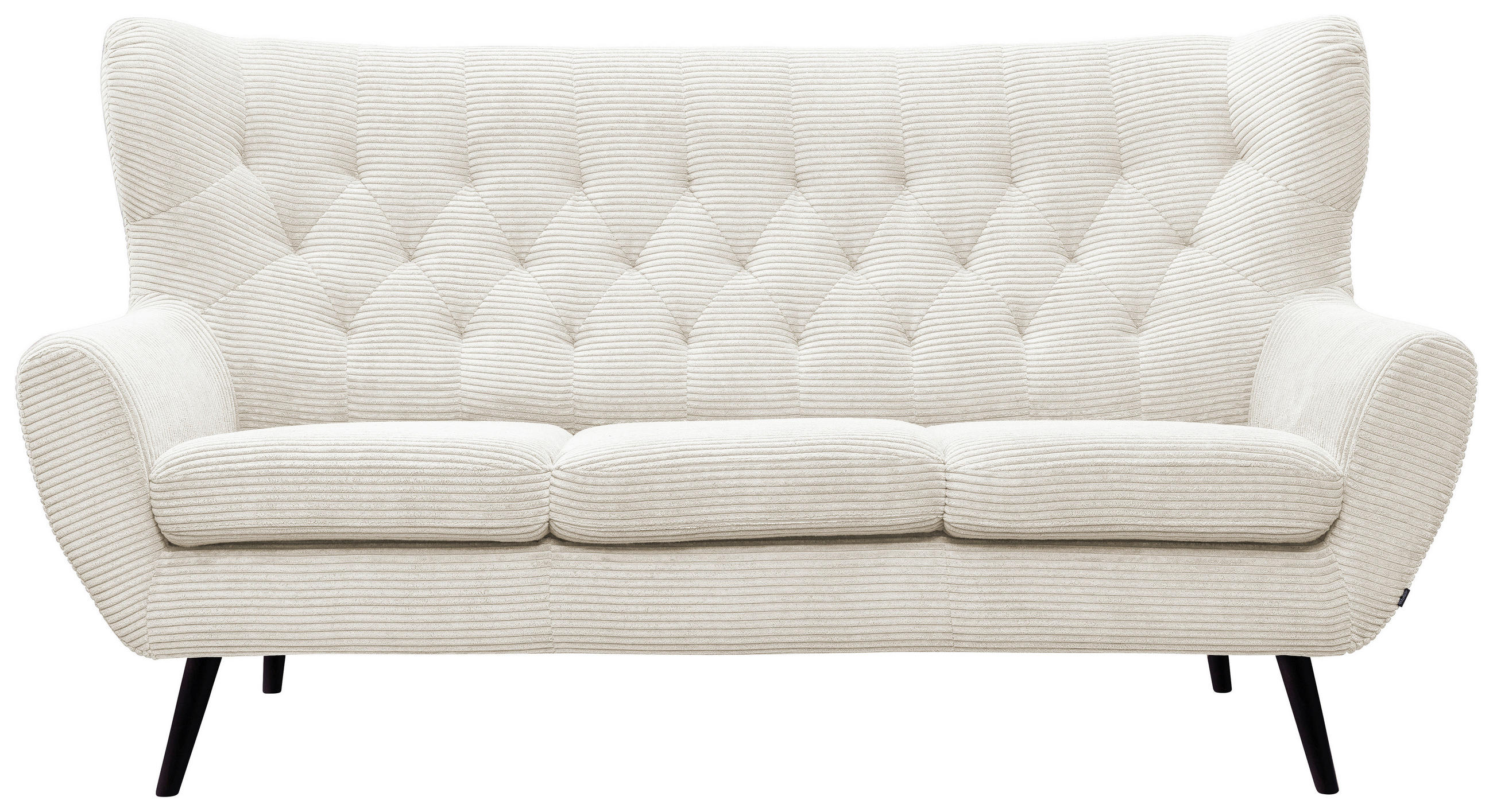 3-SITZER-SOFA Cord Creme  - Creme/Schwarz, Design, Holz/Textil (187/101/95cm) - Stylife
