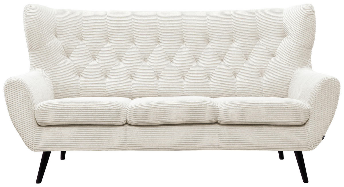 3-SITZER-SOFA Cord Creme  - Creme/Schwarz, Design, Holz/Textil (187/101/95cm) - Stylife