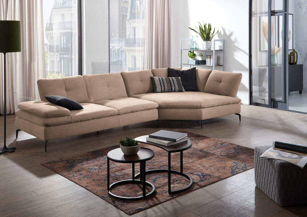 ECKSOFA  in Flachgewebe Taupe  344/157 cm  - Taupe/Schwarz, Design, Textil/Metall (344/157cm) - Chilliano