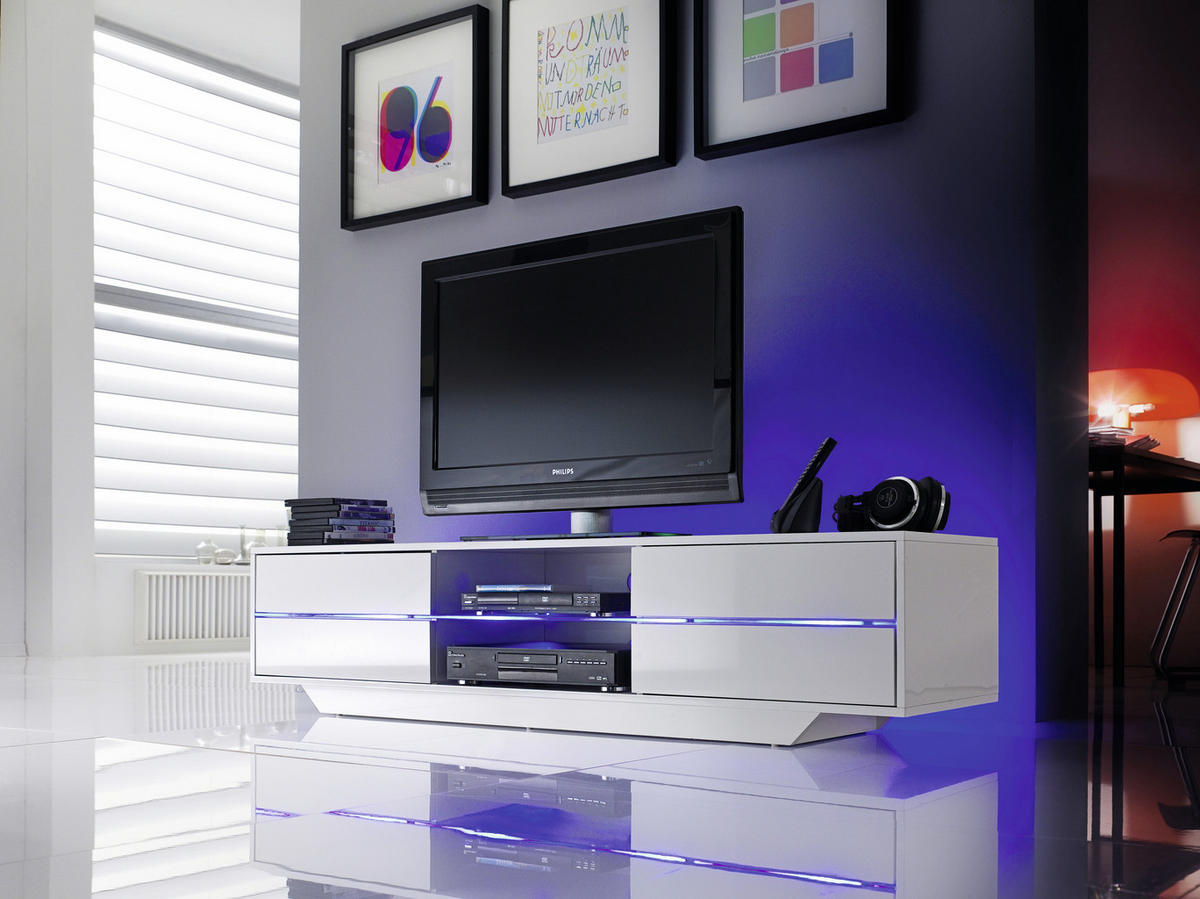 TV-ELEMENT 160/36/40 cm  - Weiss Hochglanz, Design, Glas/Holzwerkstoff (160/36/40cm)