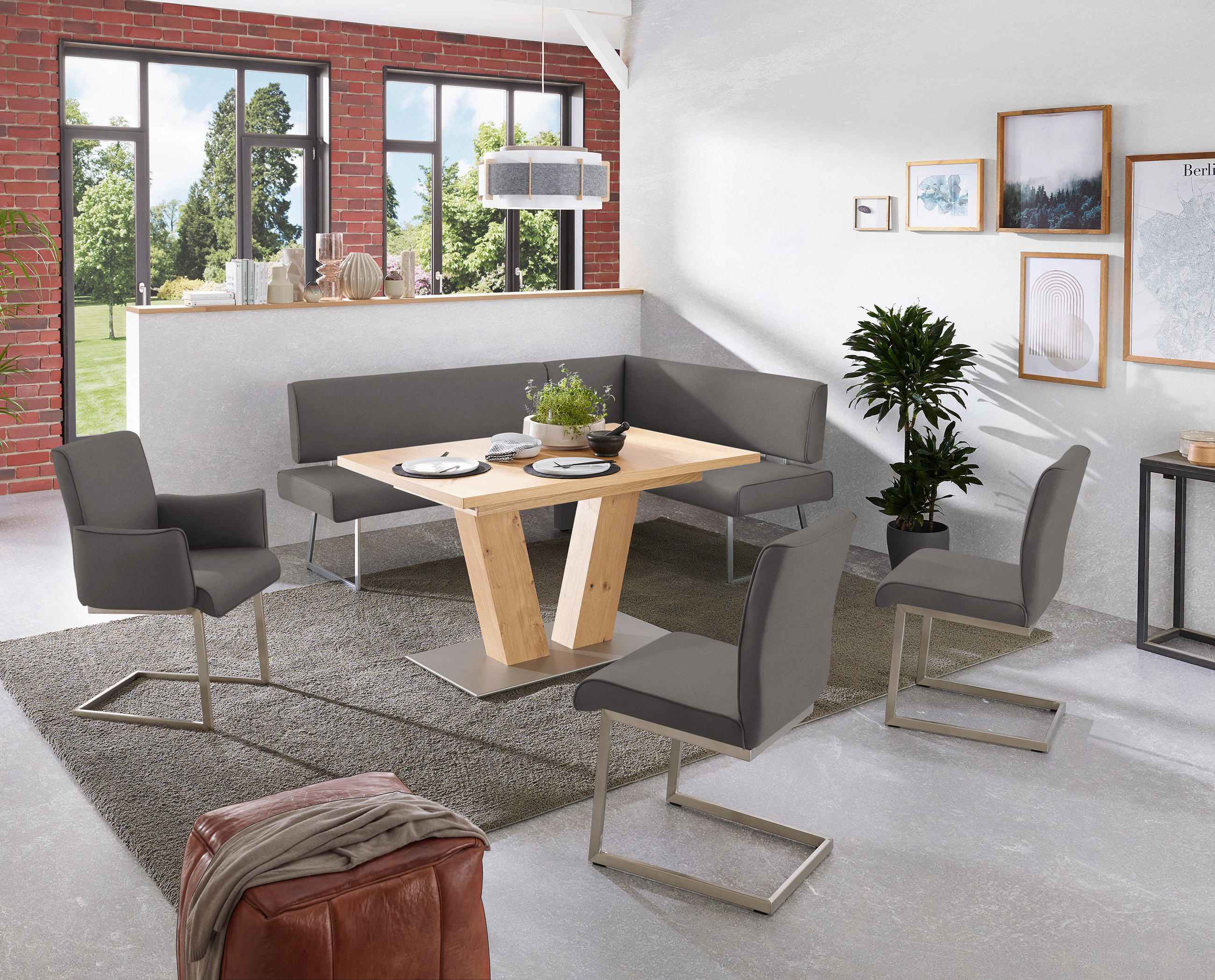 ECKBANK 208/160 cm  in Anthrazit, Edelstahlfarben  - Edelstahlfarben/Anthrazit, Design, Textil/Metall (208/160cm) - Dieter Knoll