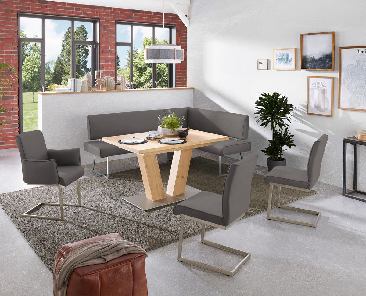 ECKBANK in Metall, Textil Anthrazit, Edelstahlfarben  - Edelstahlfarben/Anthrazit, Design, Textil/Metall (208/160cm) - Dieter Knoll