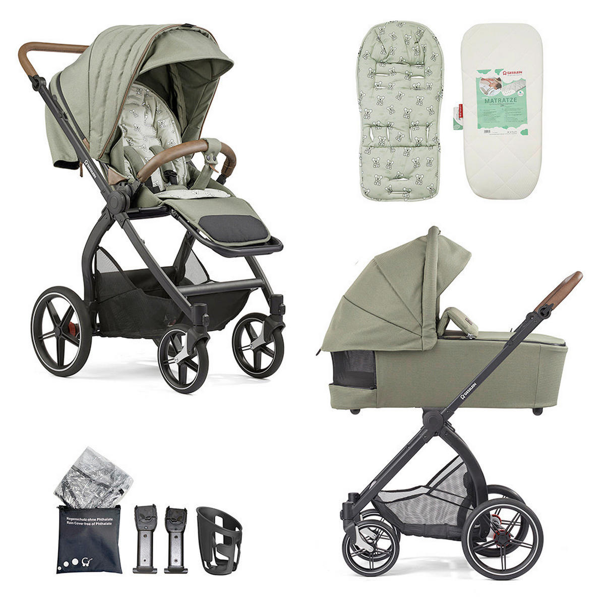 KOMBIKINDERWAGEN FX4 Swing Set  - Salbeigrün/Schwarz, Basics, Textil (100/55/130cm) - Gesslein