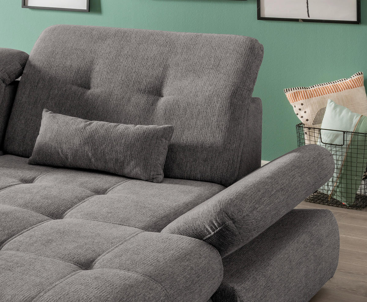 ECKSOFA in Chenille Graubraun  - Chromfarben/Graubraun, Design, Textil/Metall (300/196cm) - Livetastic