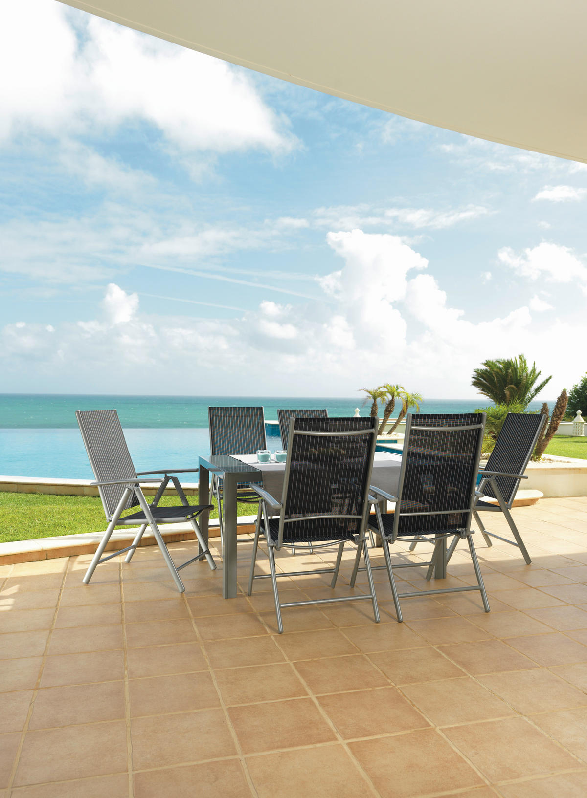 VRTNA SKLOPIVA STOLICA  crna, srebrne boje, bijela  metal, tekstil      - bijela/srebrne boje, Basics, metal/tekstil (56/106/64cm) - Ambia Garden