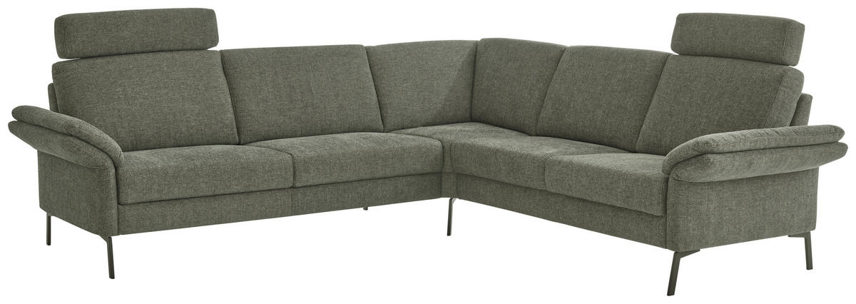 ECKSOFA 269/249 cm  in Chenille Olivgrün Rücken echt  269/249 cm  - Schwarz/Olivgrün, KONVENTIONELL, Textil/Metall (269/249cm) - Pure Home Comfort