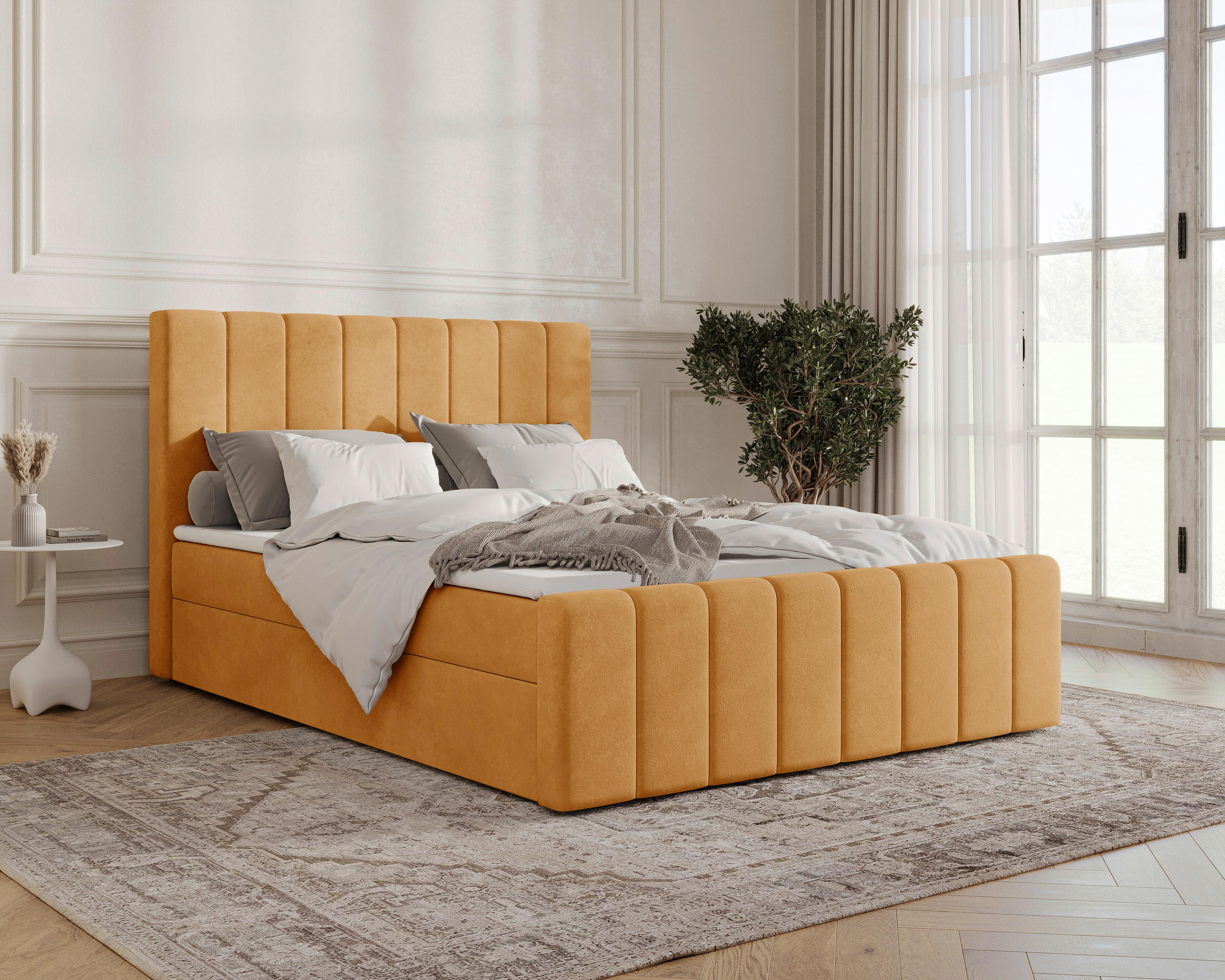 BOXBETT 160/200 cm,  in Currygelb, Bettkasten, Topper, H2 + H3 = mittel + fest  - Currygelb/Schwarz, MODERN, Holz/Kunststoff (160/200cm) - Livetastic
