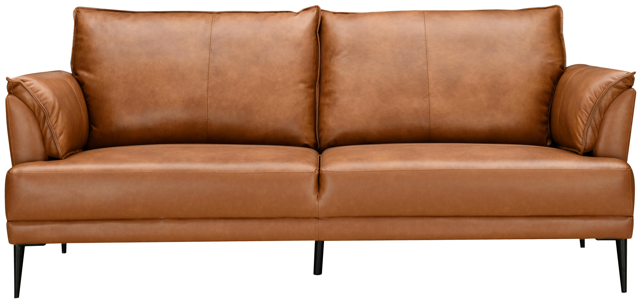 2-SITZER-SOFA Cognac Echtleder Lederlook  - Cognac/Schwarz, Design, Leder/Holz (195/87/90cm) - MID.YOU