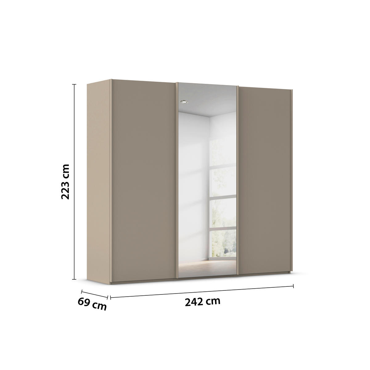 SCHWEBETÜRENSCHRANK 242/223/69 cm,  in Fango, 3 Tür(en)  - Fango, Basics, Glas/Holzwerkstoff (242/223/69cm) - Rauch Möbel