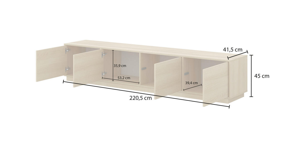LOWBOARD Japandi  in 220,5/45/39 cm  - Eichefarben, Design, Holzwerkstoff (220,5/45/39cm) - MID.YOU