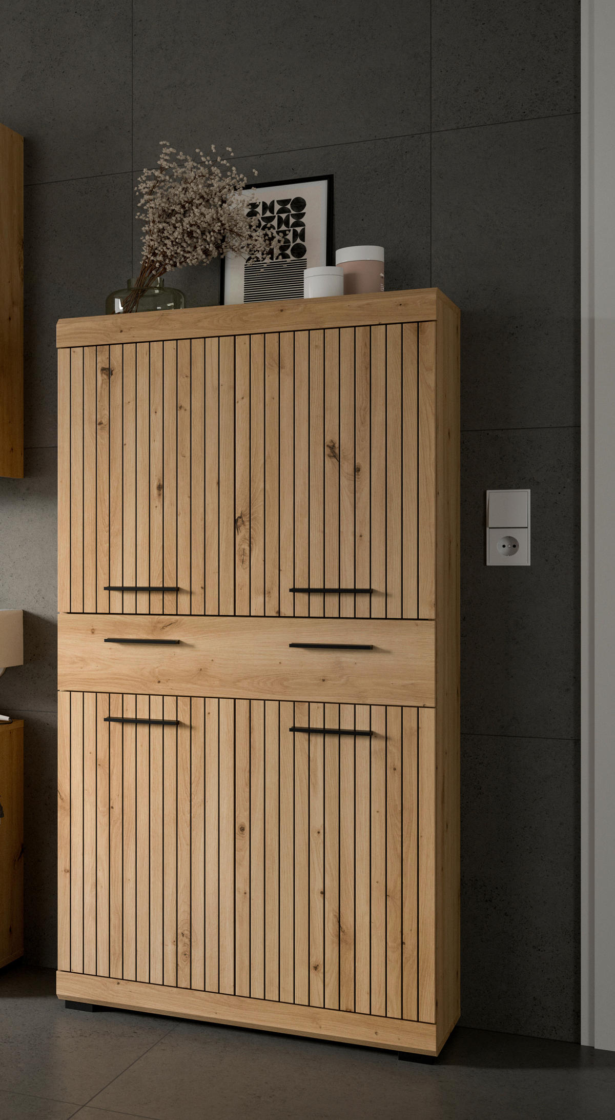 MIDISCHRANK 74/141/31 cm  - Schwarz/Eiche Artisan, Trend, Holzwerkstoff/Kunststoff (74/141/31cm) - MID.YOU