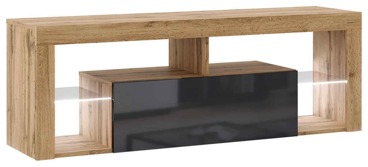 LOWBOARD EVEREST  in 140/50,5/35 cm  - Eiche Wotan/Schwarz, Design, Glas/Holzwerkstoff (140/50,5/35cm) - Livetastic