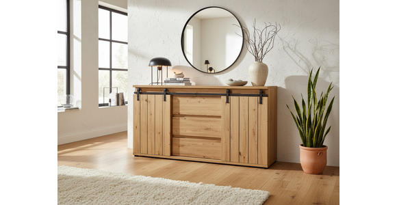 SIDEBOARD  160/86/40 cm 3 Schublade(n)  - Eichefarben/Schwarz, LIFESTYLE, Holzwerkstoff/Kunststoff (160/86/40cm) - Landscape
