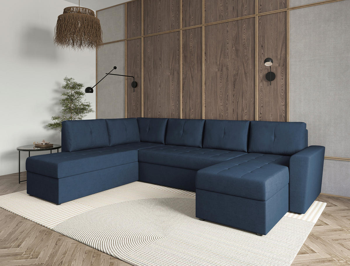 WOHNLANDSCHAFT TERMOLI Dunkelblau Jacquard  - Schwarz/Dunkelblau, Design, Kunststoff/Textil (212/297/155cm) - MID.YOU