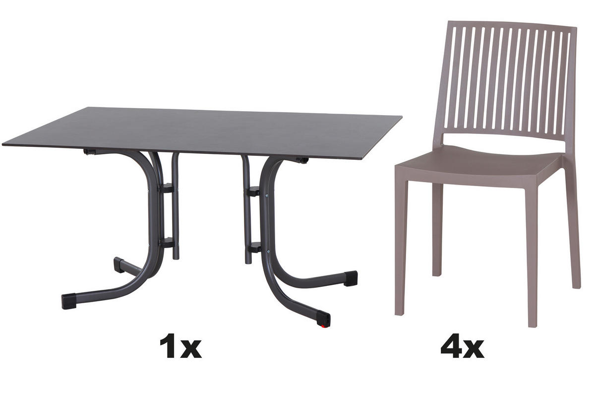 GARTENGARNITUR 5-teilig Stahl  - Taupe/Anthrazit, Basics, Kunststoff/Metall (90/80/140cm) - Siena Garden