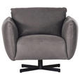 SESSEL in Echtleder Grau  - Schwarz/Grau, KONVENTIONELL, Leder/Metall (100/80/90cm) - Carryhome