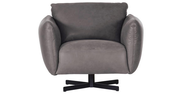 SESSEL in Echtleder Grau  - Schwarz/Grau, KONVENTIONELL, Leder/Metall (100/80/90cm) - Carryhome
