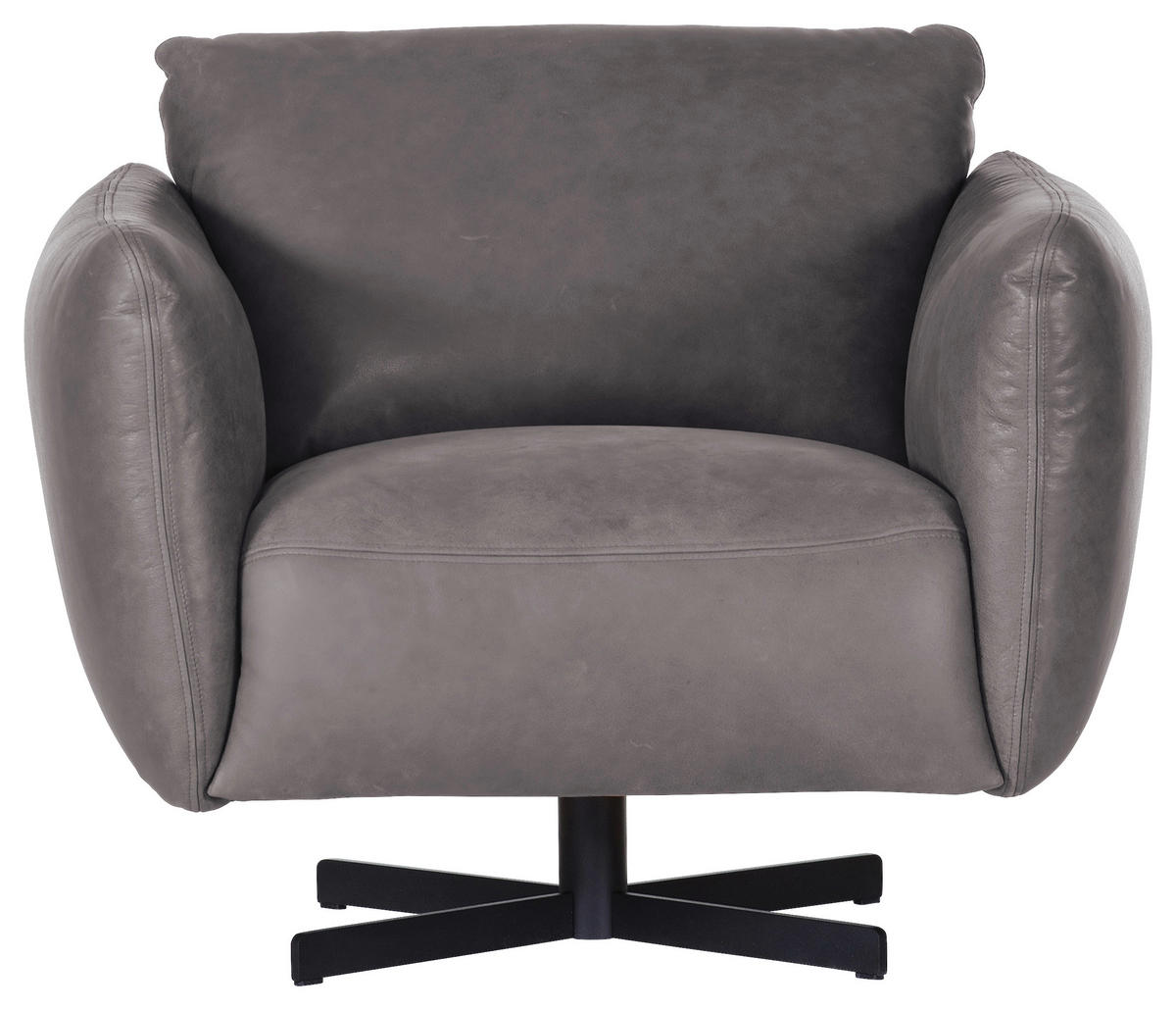 SESSEL in Echtleder Grau  - Schwarz/Grau, KONVENTIONELL, Leder/Metall (100/80/90cm) - Carryhome