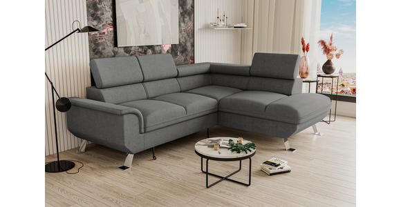 ECKSOFA Anthrazit Struktur  - Anthrazit/Silberfarben, KONVENTIONELL, Textil/Metall (268/207cm) - Carryhome