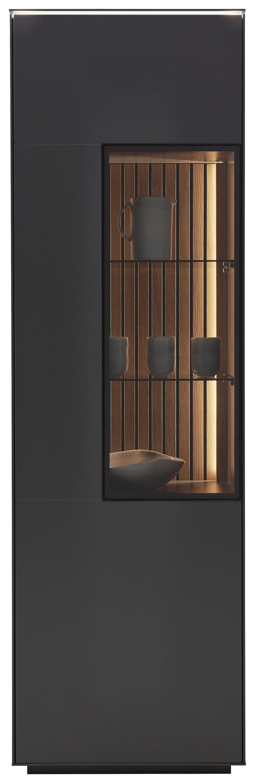 VITRINE RIANI in Eiche Anthrazit  - Anthrazit/Schwarz, Design, Glas/Holz (60,8/198,6/40cm) - Dieter Knoll