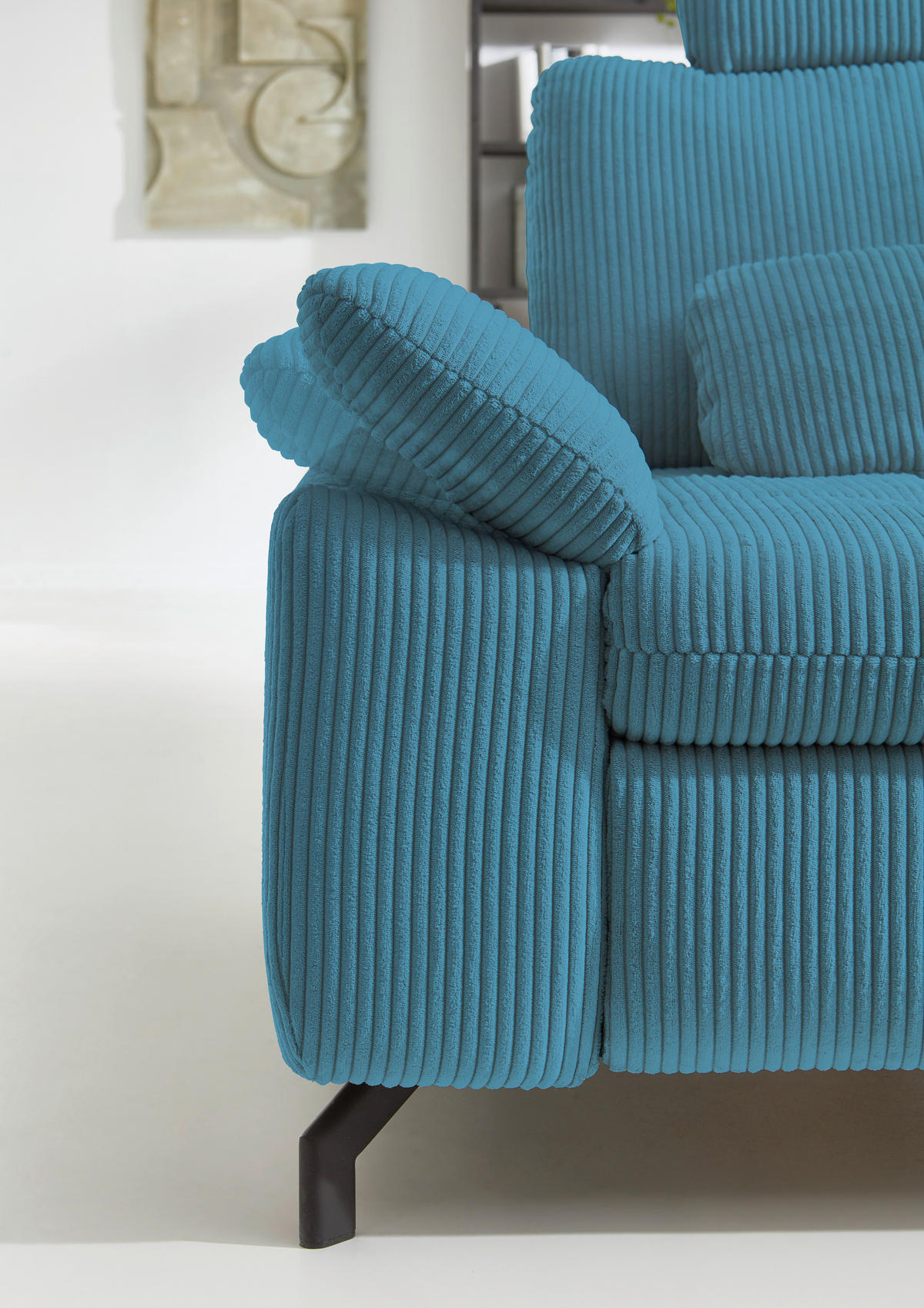 ECKSOFA in Cord, Velours Petrol  - Petrol/Schwarz, Design, Textil/Metall (291/197cm) - Beldomo Style