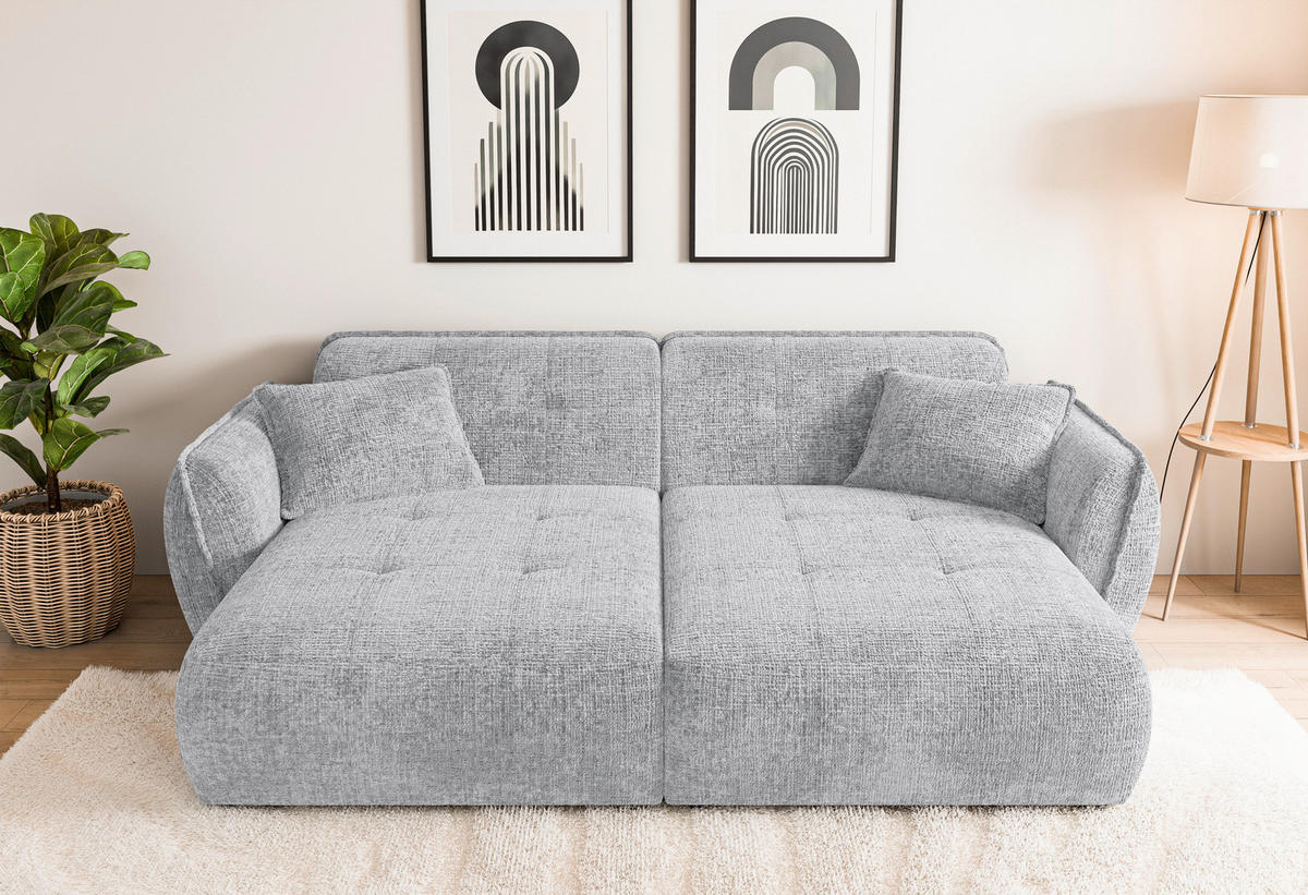 BIGSOFA NELIA Chenille Hellgrau  - Hellgrau/Schwarz, Design, Kunststoff/Textil (252/81/155cm) - P & B