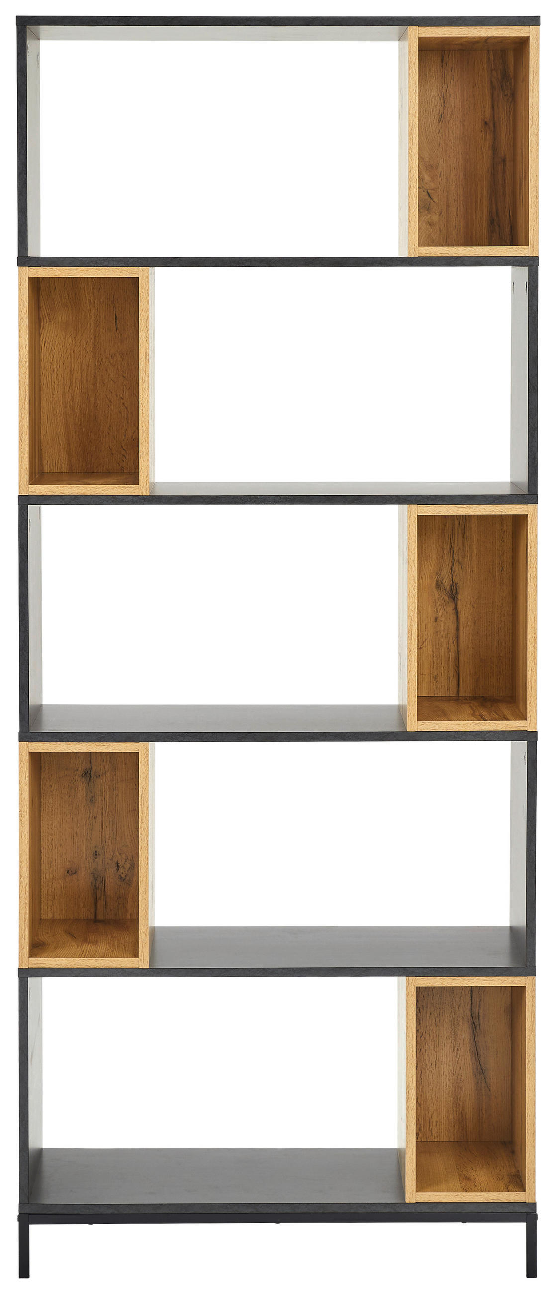 REGÁL, černá, barvy dubu, tmavě šedá, železo, 80/194/30 cm - černá/barvy dubu, Design, kov/kompozitní dřevo (80/194/30cm) - Carryhome