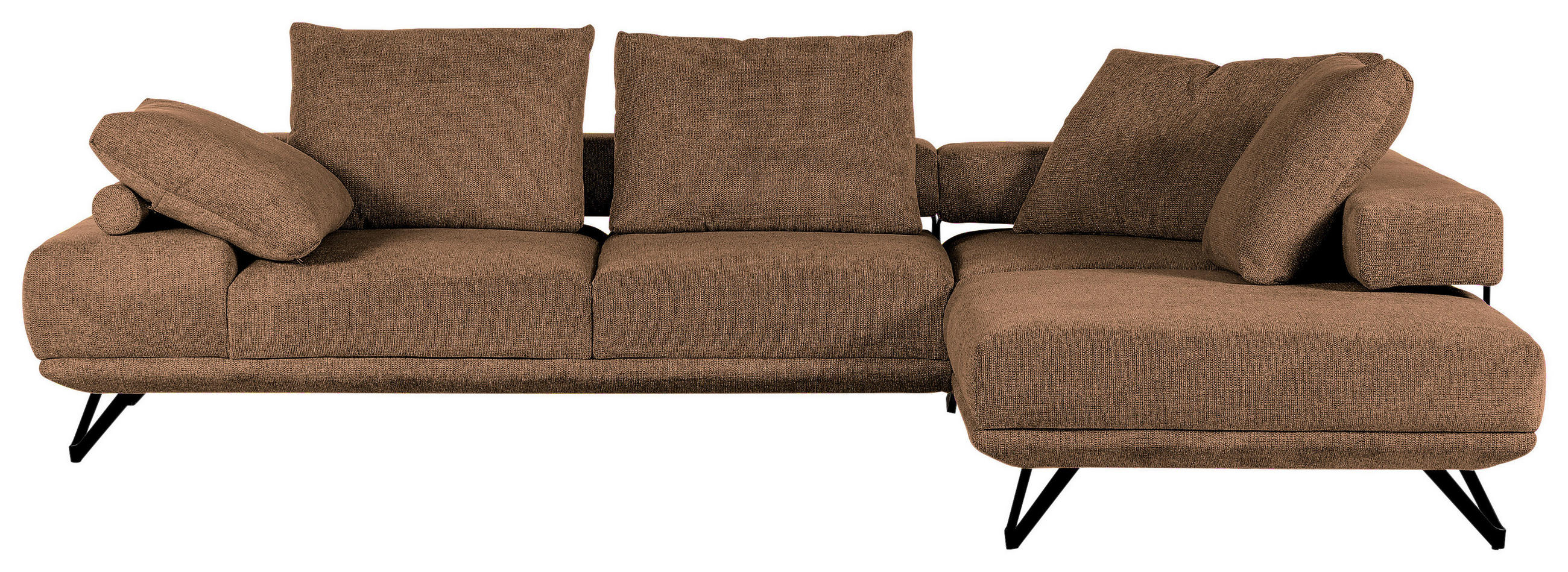 ECKSOFA Cognac Flachgewebe  - Cognac/Schwarz, KONVENTIONELL, Textil/Metall (310/240cm) - Carryhome