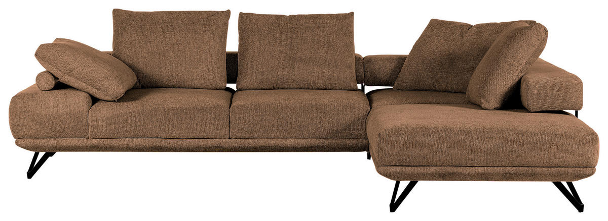 ECKSOFA in Flachgewebe Cognac  - Cognac/Schwarz, Konventionell, Textil/Metall (310/240cm) - MID.YOU
