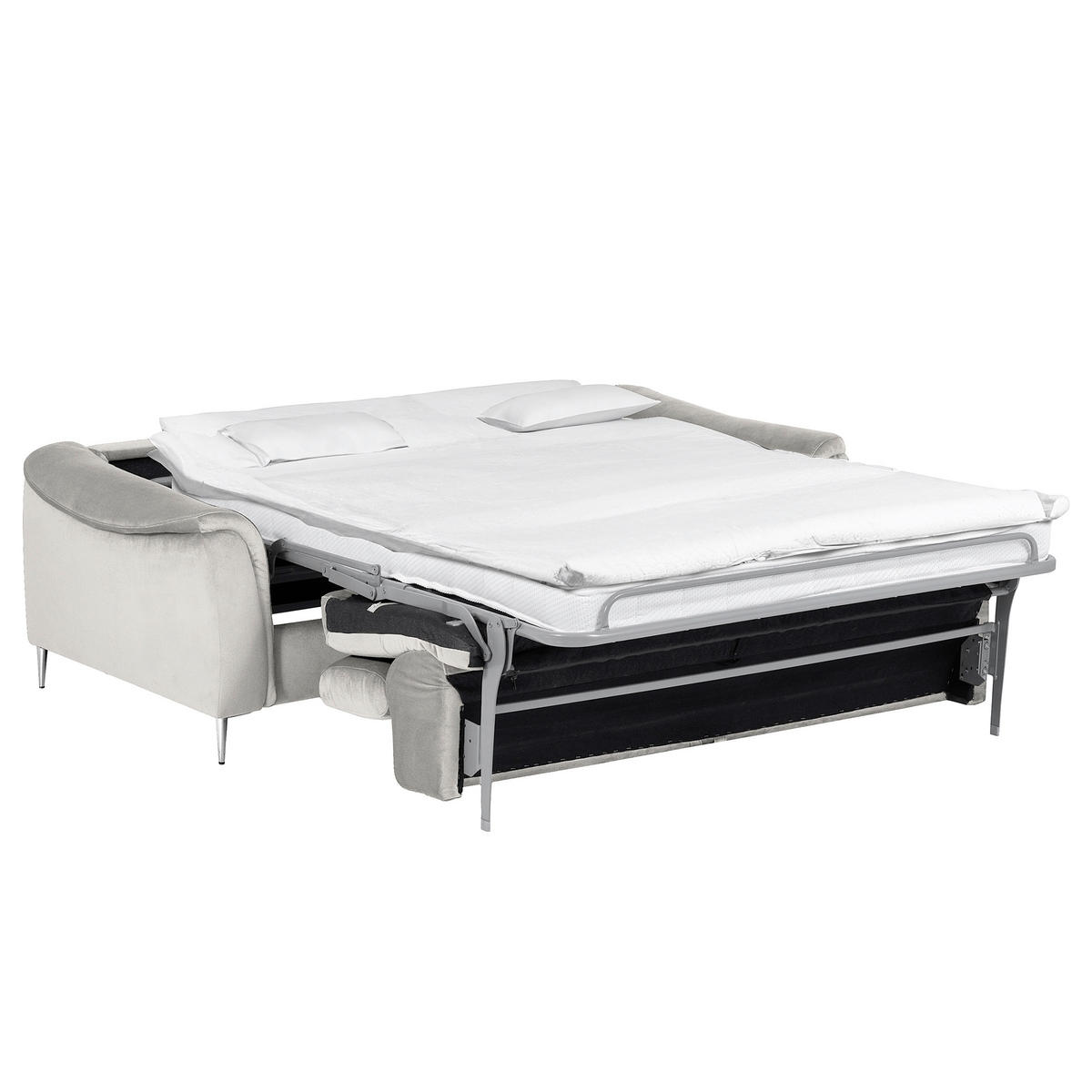 SCHLAFSOFA Samt Hellgrau  - Chromfarben/Hellgrau, Design, Textil/Metall (203/77-98/103cm) - MID.YOU