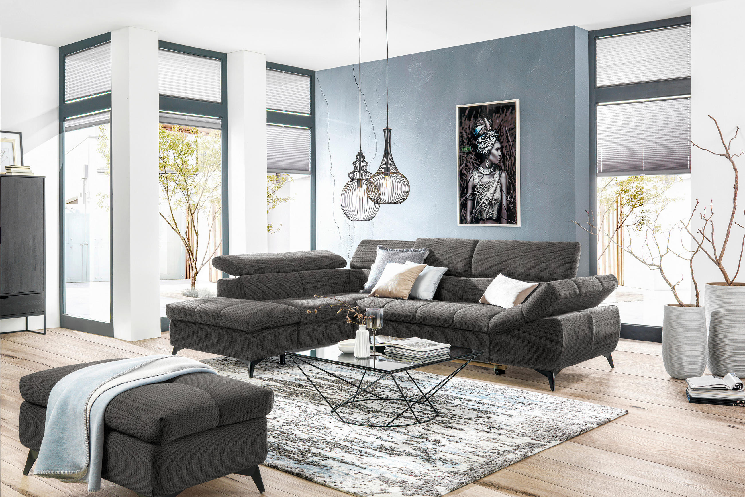 ECKSOFA in Mikrofaser Grau  - Schwarz/Grau, Design, Kunststoff/Textil (210/279cm) - Livetastic