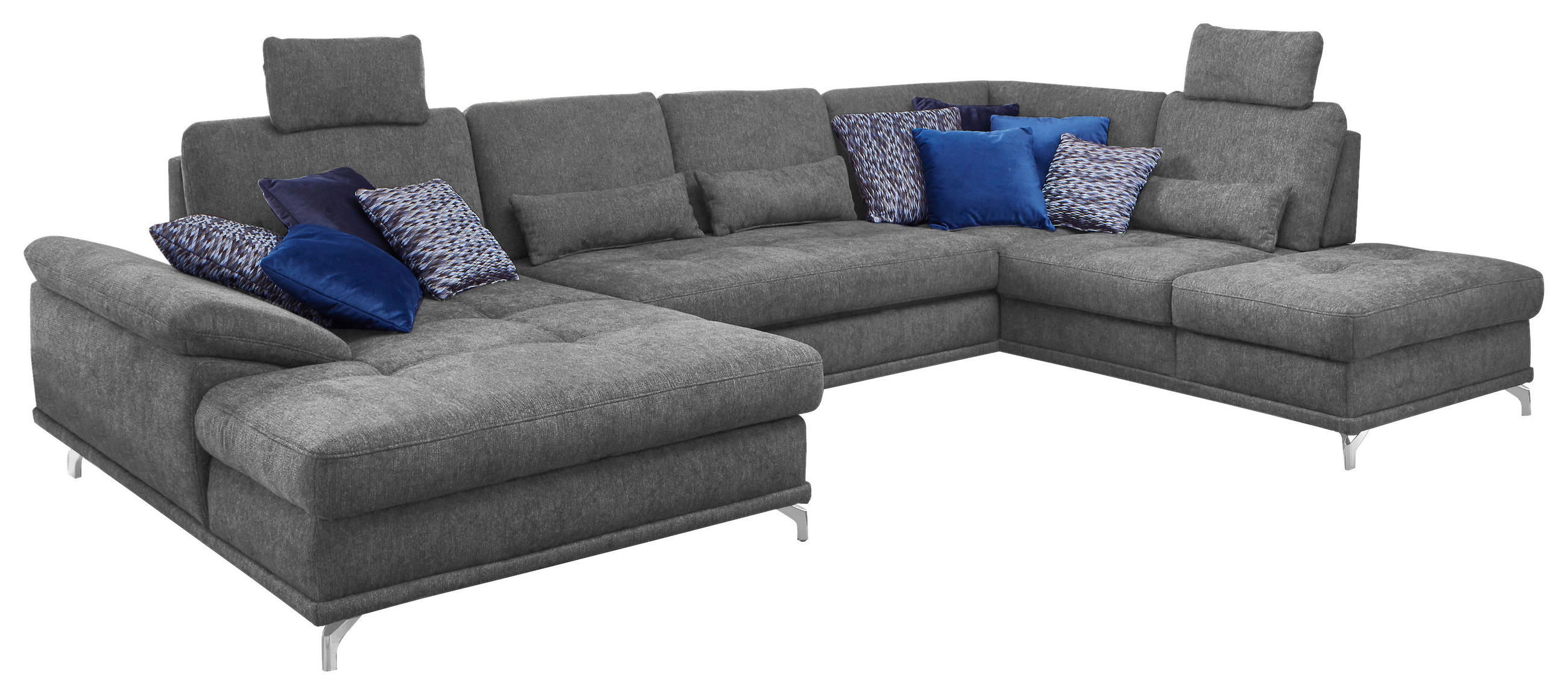 WOHNLANDSCHAFT Grau Flachgewebe  - Silberfarben/Grau, KONVENTIONELL, Textil/Metall (176/363/223cm) - Sit & More