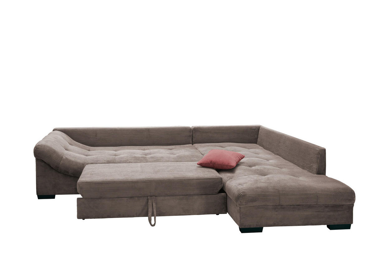ECKSOFA in Cord Taupe  - Taupe/Koralle, Design, Holz/Textil (298/202cm) - MID.YOU